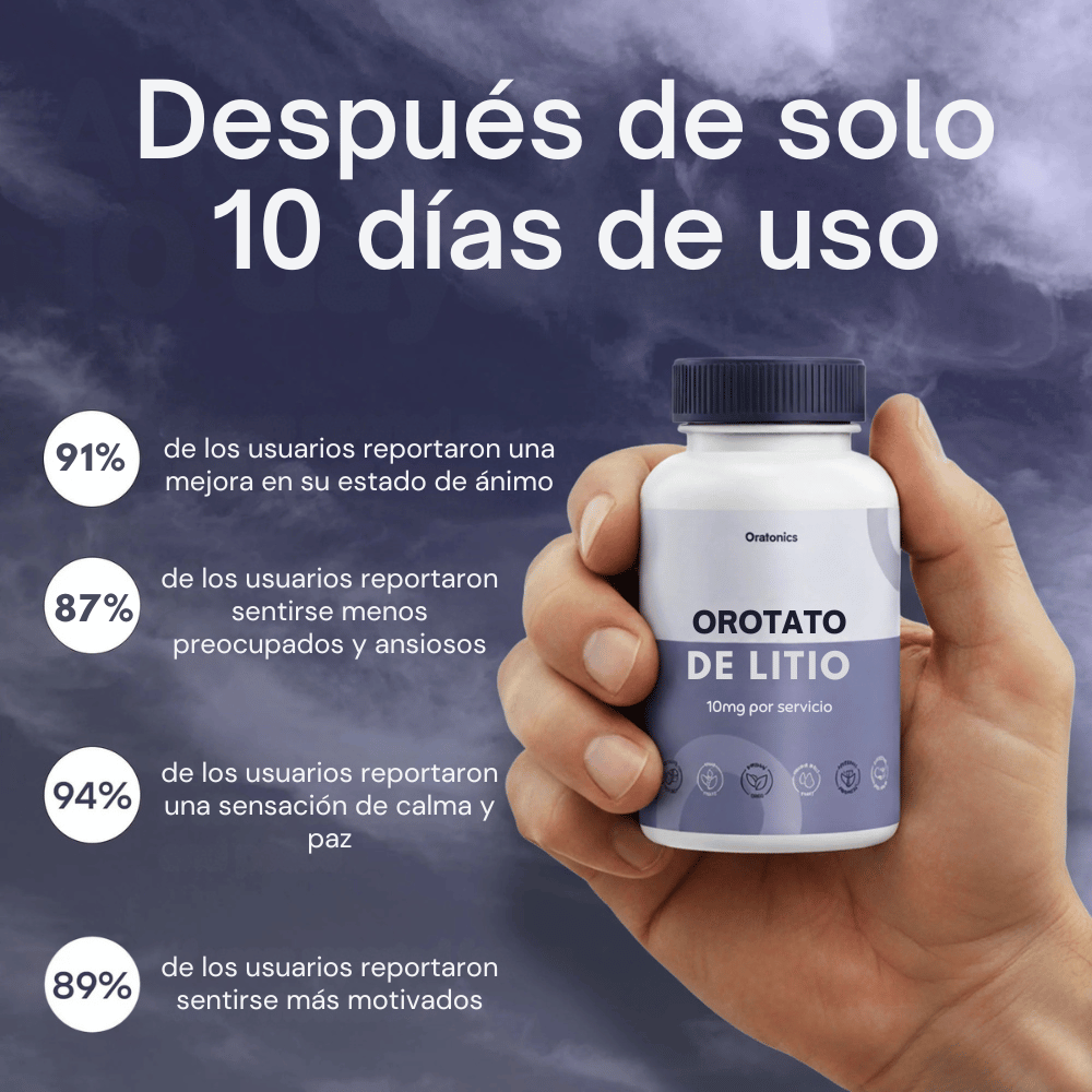 Cápsulas para equilibrar el estado de ánimo, estrés y la ansiedad | Orotato de litio de 10 mg